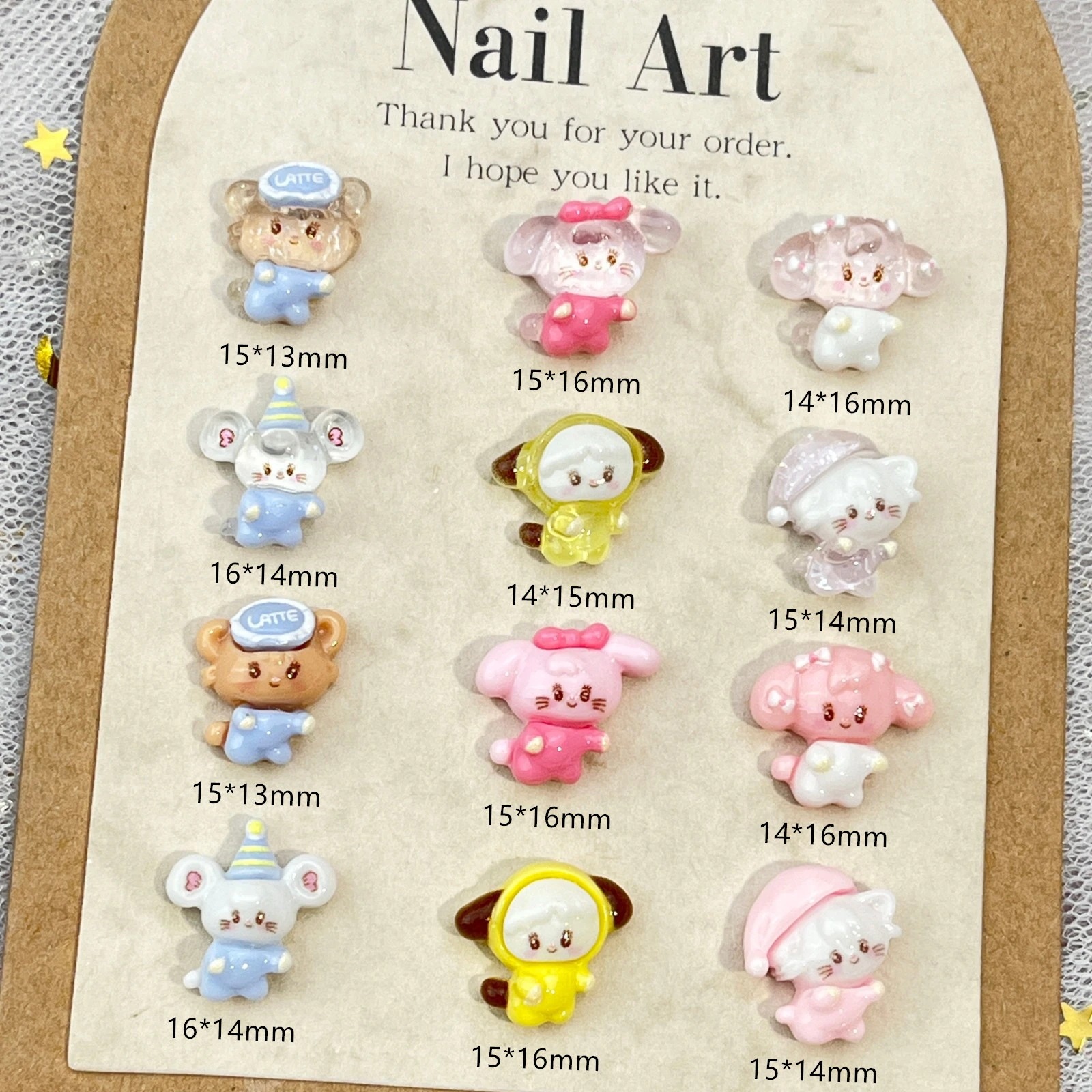 [20枚入]Mikkoシリーズキャラクターネイルアクセサリー氷透過細閃立体猫樹脂ドリル装着甲アクセサリー