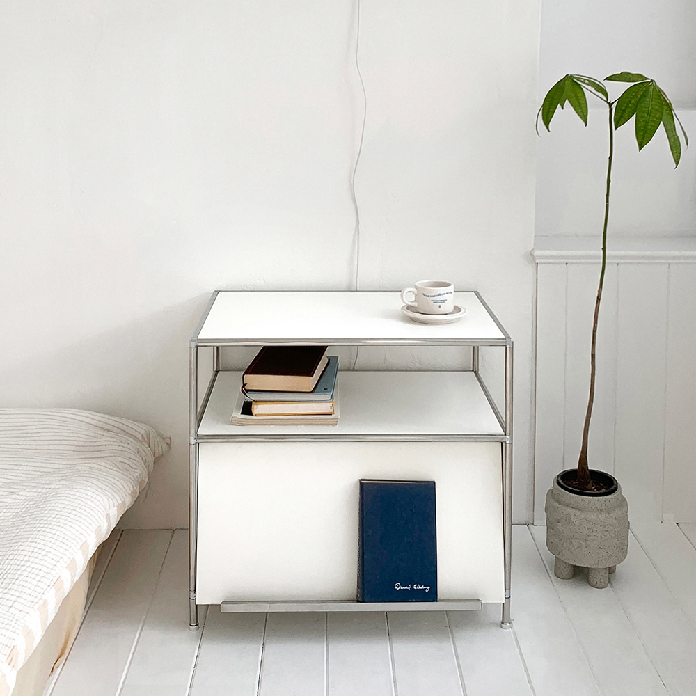 メロウスライディング マガジンラック 韓国インテリア たっぷり収納 スライディングドア 本棚 小物置き ホワイト MDF LPM ステンレス 60.5×40.5×56cm