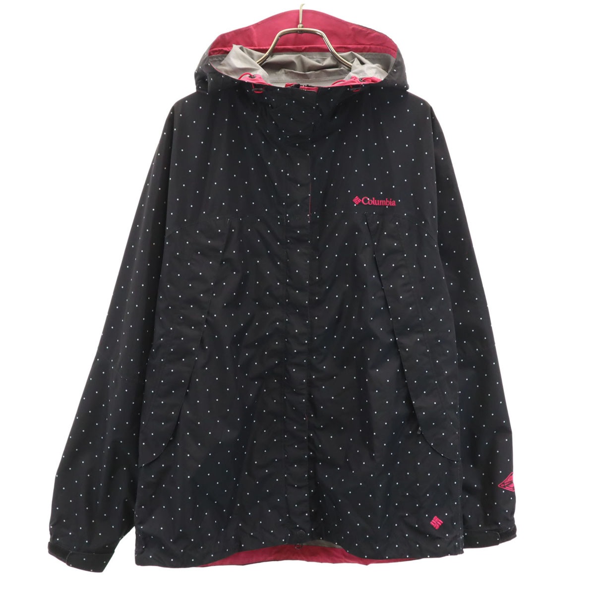 ドット柄 ワバシュ ジャケット L ブラック アウトドア 収納袋付き レディース 古着