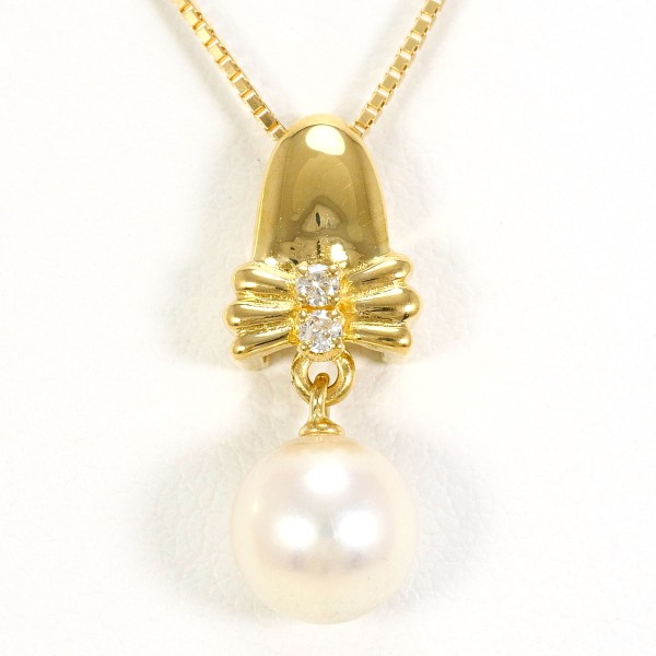 K18 18金 YG イエローゴールド ネックレス パールダイヤ 約3.6g 約45cm 中古