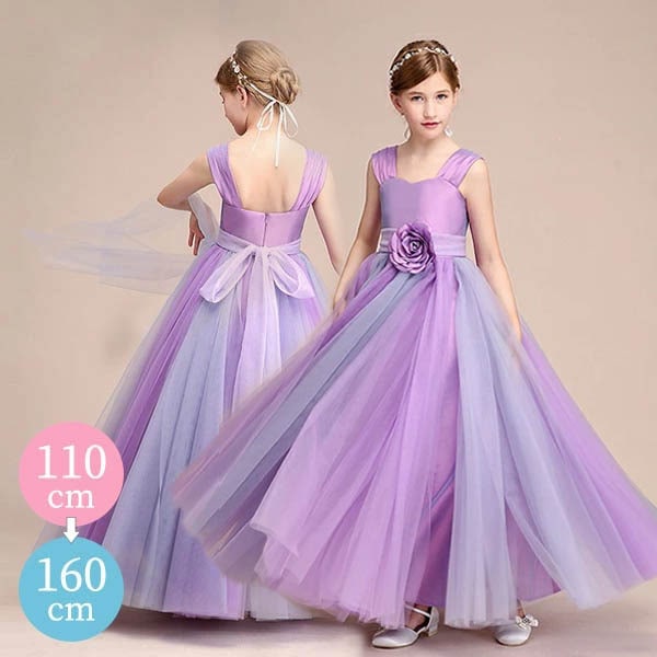 ピアノ発表会 ドレス 中学生 ワンピース ジュニアドレス 七五三 子供ドレス パープル 紫 上品 バイオリン ピアノコンクール 披露宴 150 160 フォーマル ハードチュール キッズドレス ボリュ