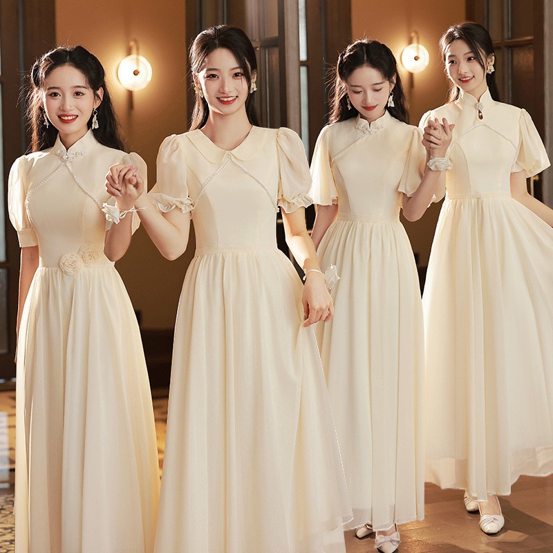 【2枚購入で 3oo円OFF】シャンパンの花嫁介添人スーツ2025冬のベスト姉妹グループ女性のためのドレスは通常