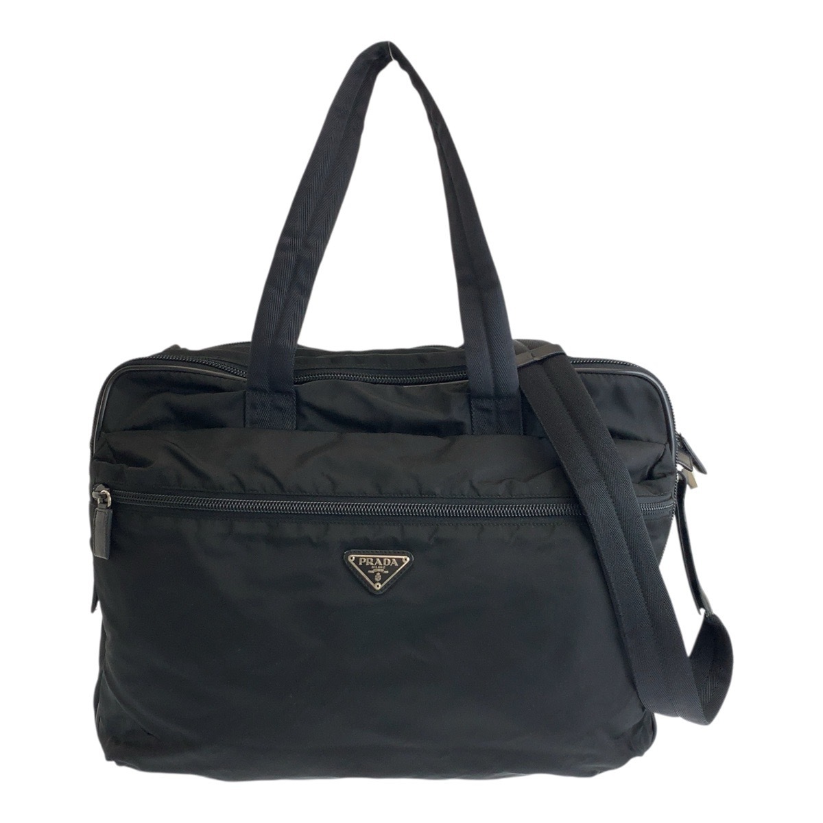 美品 テスート 三角ロゴプレート ブラック 黒 シルバー金具 ナイロン ビジネスバッグ ショルダーバッグ ボストンバッグ メンズ 504437