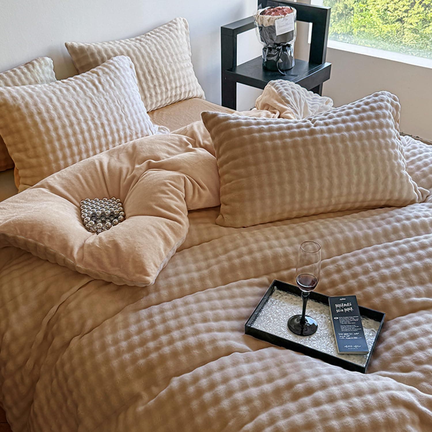 「 ｚｚ．ｌｕｘｉ」布団カバーセット 4点セット セミダブル 冬用 ミルクファー調 ふわとろ あったか フランネル マイクロファイバー 厚手 もこもこ ボックスシーツ 掛け布団カバー 封筒式枕カバー