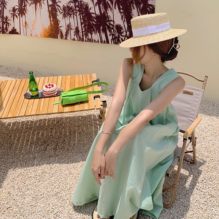 キャミソールワンピース グリーン ワンピース スリム 細身 ストレート スマート かわいい きれいめ 5,680円