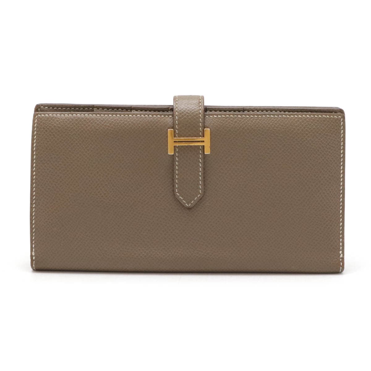 ベアンスフレ 2つ折長財布 二つ折り長財布 ヴォーエプソン レザー エトゥープ グレージュ ゴールド金具 C刻