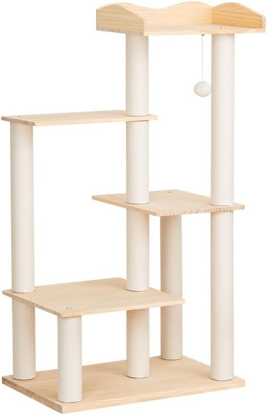 キャットタワー 木登り 木製 スリム 大型猫 木登り 据え置き 天然木 おしゃれ 多頭飼い キャットツリー シニア 高さ112cm 面取り加工 猫タワー キャットウォーク 中型 シンプル 天然木材 隠