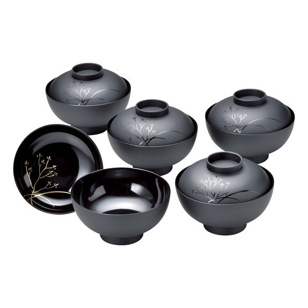 紀州塗 草花 吸い物椀5客揃 吸い物椀5