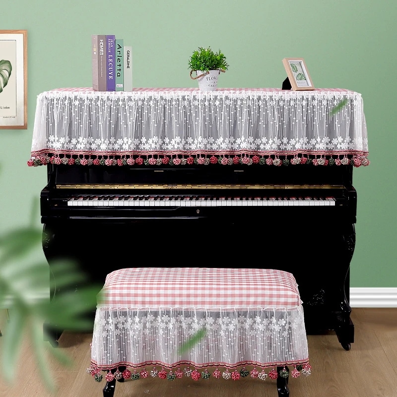 ピアノカバー 椅子カバー 2点セット レース 花柄 ハーフカバー ピアノトップカバー アップライトピアノカバー デジタル 防塵カバー ピアノカバーセット 可愛い おしゃれ 韓国風 ブルー ピンク