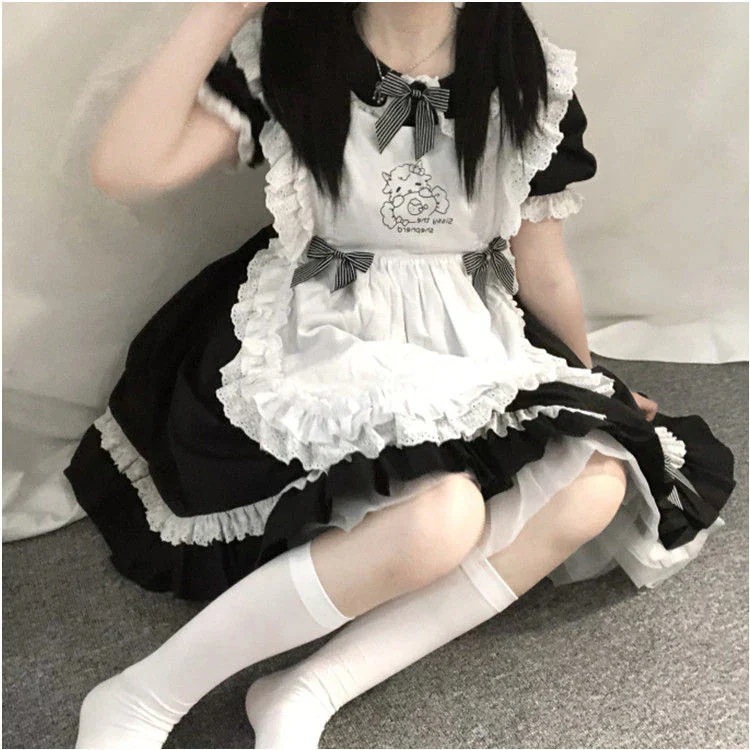 ハロウィン コスプレリトルシェフオリジナルメイド風白黒ロリータopレディース 衣装