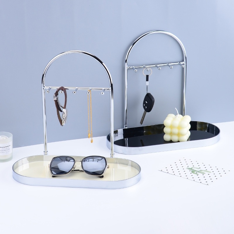 アクセサリー スタンド アーチフレーム トレイ フック付き キースタンド シンプル 小物トレイ ホワイト ブラック 収納 インテリア 韓国