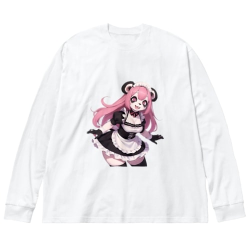 【文字入れ可能受注生産】パンダの女の子　メイド　ケモナー　ピンク髪 ビッグシルエットロングスリーブTシャツ