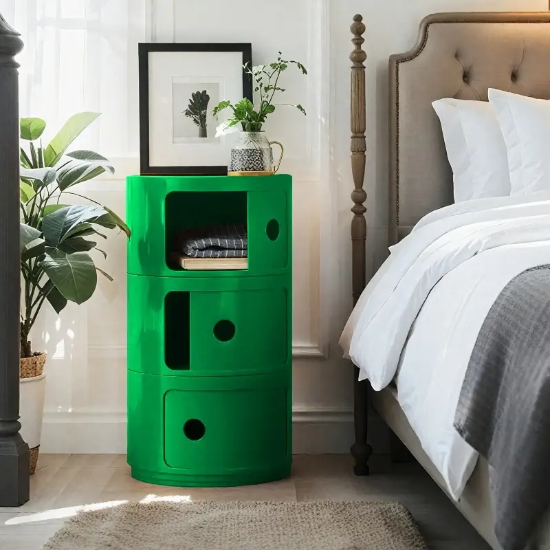 透明ドア付き2/3/4段ラウンドファイル収納キャビネット - 耐久性ABSプラスチックオフィス・寝室・リビングルームにな組立不要のコンパクトデザインモダンなスタイリッシュな収納キャビネット