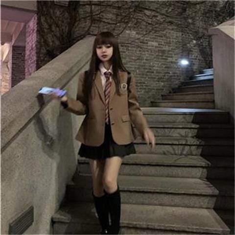 スーツスーツ JK制服 長袖 スーツスーツ 白シャツ ハイウエスト プリーツスカート ギャル 4点セット