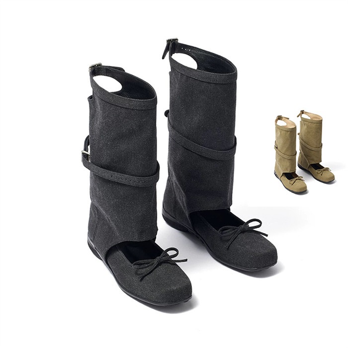 [OPEN YY] BALLET FLAT CUT-OUT BOOTS, KHAKI BLACK【並行輸入品】