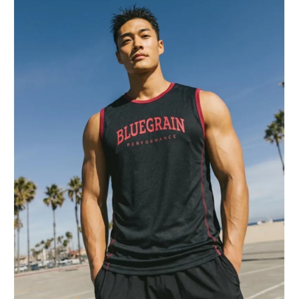 BLUEGRAIN メンズメッシュジャージーノースリーブ [ブラックレッド]