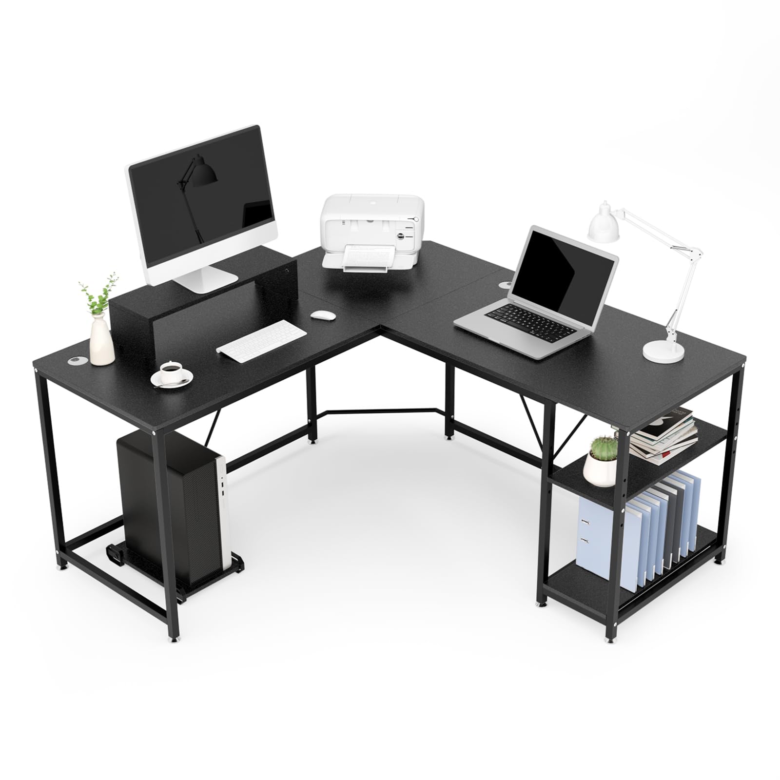 デスク l字 160 l型 l字型 パソコンデスク コーナーデスク pc 机 収納 ラック CPUスタンド モニター台 付き オフィスデスク ゲーミングデスク ワークデスク 勉強机 76322