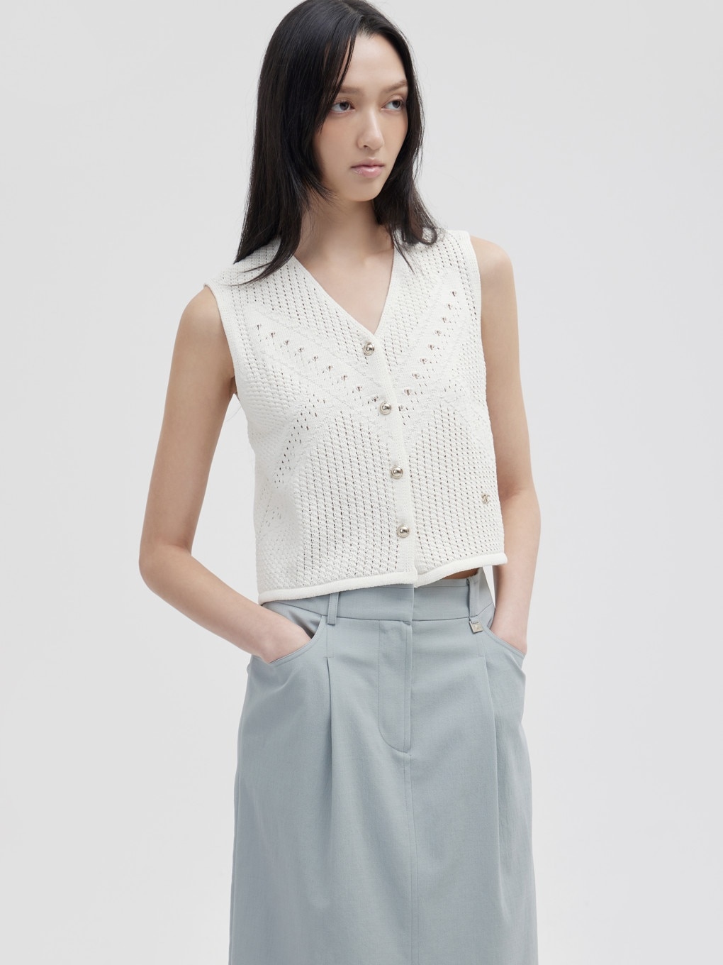 クロップ オープン型 ニット ベスト