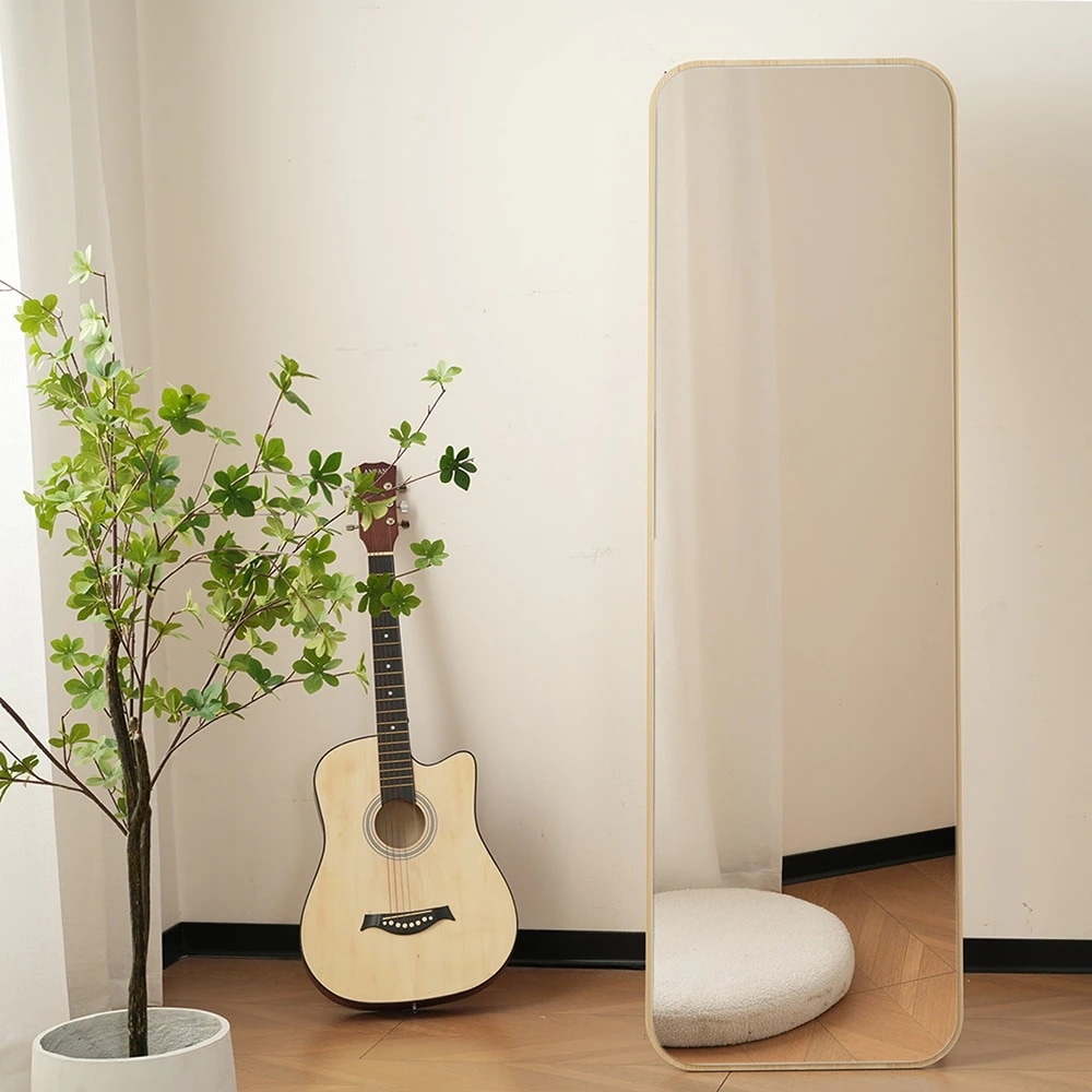 【国内即日発送】全身鏡 丸角フレーム 姿見鏡 北欧 木目調 スタンドミラー 壁掛けミラー 立てかけ 姿見 鏡 ミラー おしゃれ 飛散防止 160*50CM