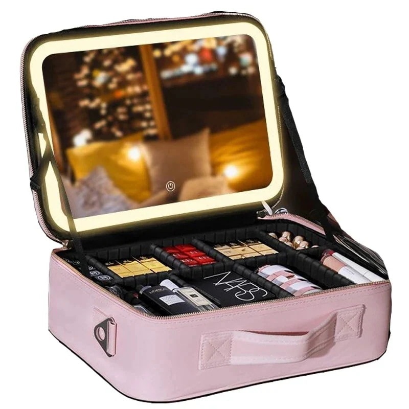 25新型Lサイズメイクボックス メイク 鏡付き 持ち運び LEDライト メイクボックス ケース 大容量 化粧箱 ミラー付き 化粧ボックス コスメボックス 化粧ポーチ メイクポーチ 化粧品 収納