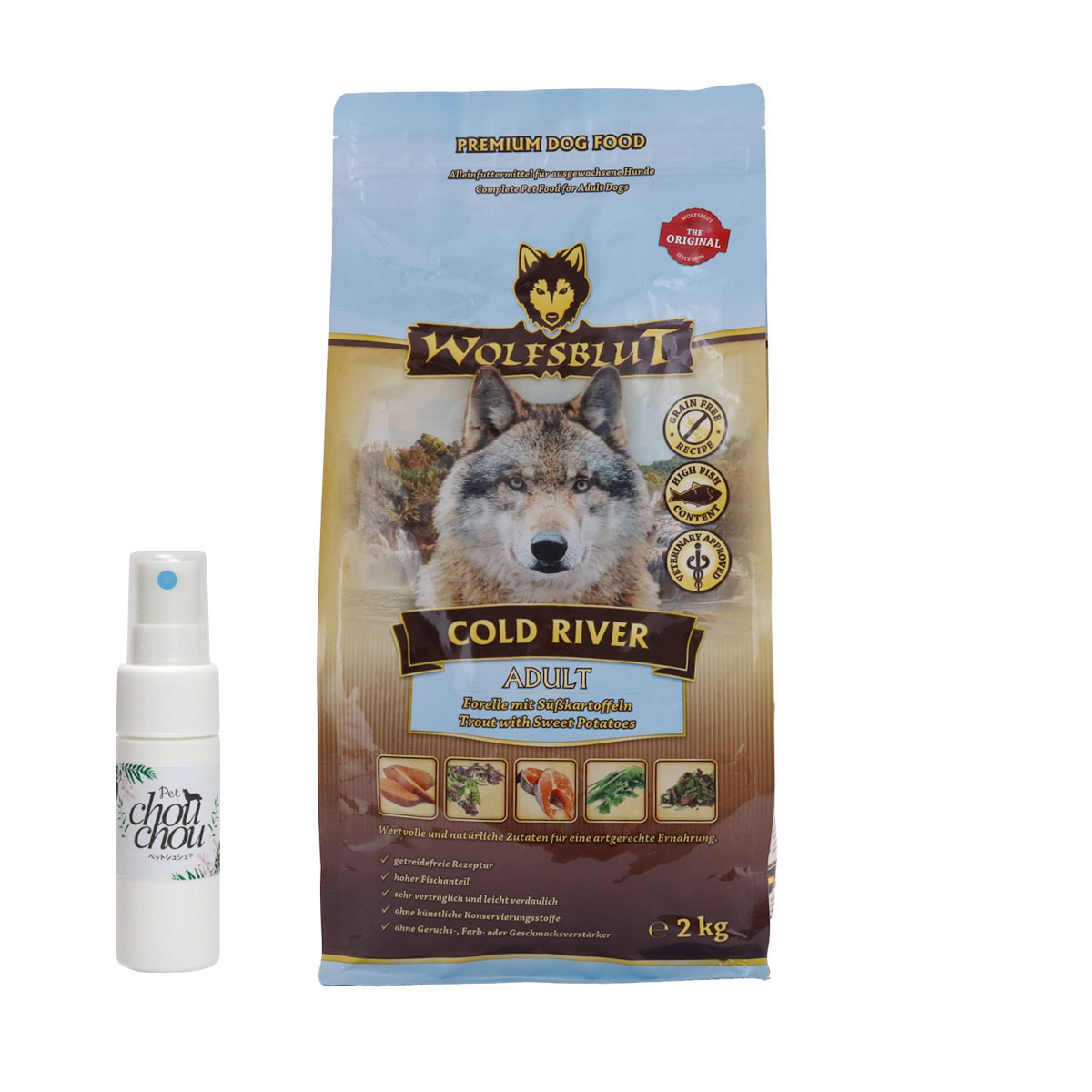 ウルフブラット アダルト コールドリバー（マスとスイートポテト）2kg 【天然ハーブ虫除けスプレー 犬用 15ml付き】