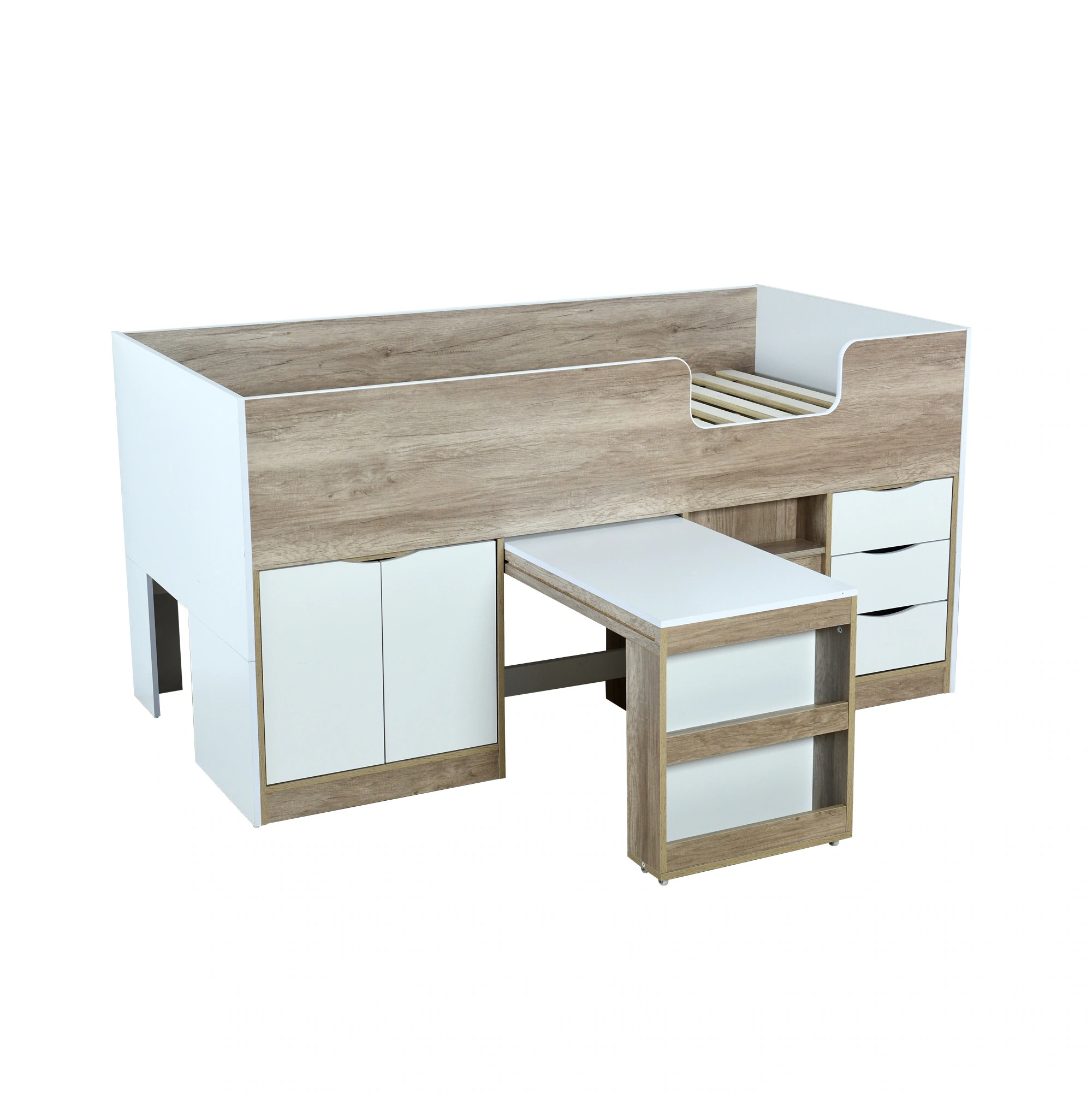 システムベッド ロフトベッド 階段付き S 木製 高さ100cm シングル ベッド ロータイプ ベッド デスク 本棚 机付き 学習机 コンパクト 本棚付き 木製ベッド 天然木 収納 大人 一人暮らし