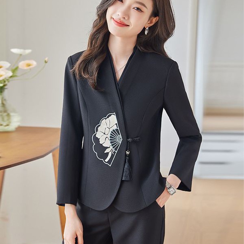 newチャイナ風 スーツセット レディース 2024春 高級感 おしゃれ スーツ セット アウター+パンツ ビジネスセットウェア