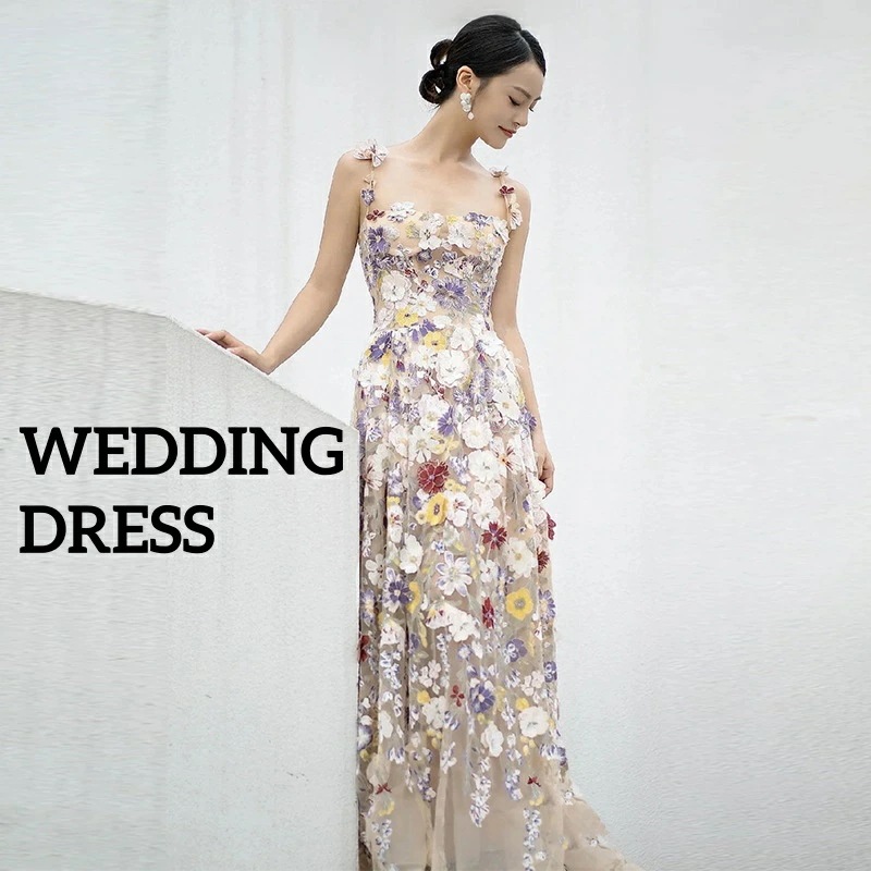 即納 レディースドレス ウェディングドレス 結婚式 花嫁ドレス エレガント 宴会 発表会 披露宴 音楽会 花柄 高級感 スウィート ロングドレス イブニングドレス フランス風 ロング丈/ミモレ丈 フ