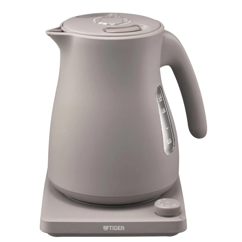 タイガー魔法瓶(TIGER) 電気ケトル 温度調節機能付き 湯沸かし コーヒードリップ 1.0L 転倒お湯漏れ防止 カラだき防止 蒸気レス グレー PTV-A120HC