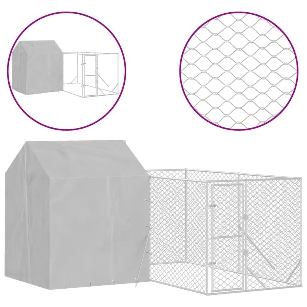 屋外犬小屋 屋根付き シルバー 4x4x2.5 m 亜鉛メッキ鋼製