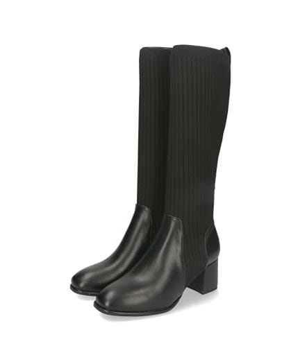 ロングブーツ レディースブーツ 膝下 ニット素材 6CMヒール 柔らかい ストレッチ 伸縮 31509 BLACK 25.0 CM~25.5 CM