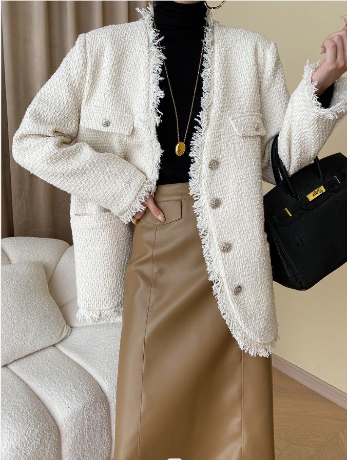 【期間特典】2色 ツイードジャケット ノーカラージャケット レディース 春秋 カジュアル フォーマル 入学式 卒業式 七五三 カーディガン きれいめ 長袖コート Vネック 通勤 オフィス 大きいサイ