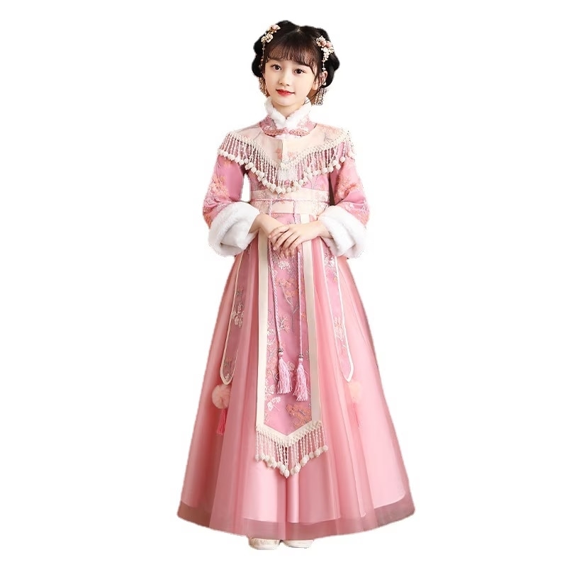 女の子の漢服冬の子供の唐加厚拝服女宝ワンピースおめでたい服冬