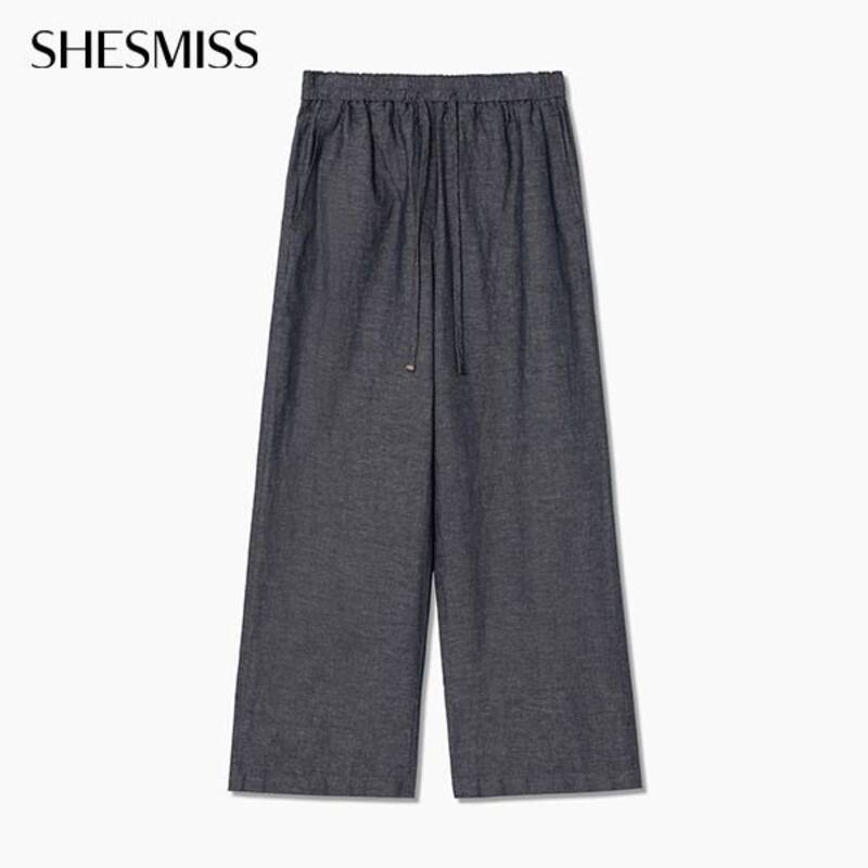 バンディングストラップ付きデニムワイドパンツ_SWWSLQ11060_DN