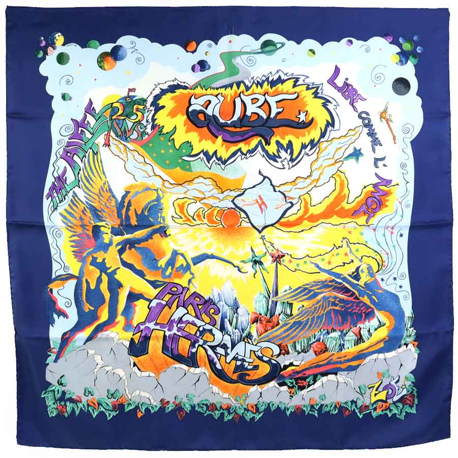 エルメス HERMES スカーフ カレ90 THE ALFEE 25周年記念 AUBE LIBRE COMME L ANGE 夜明け シルク マルチカラー ユニセックス r9633g