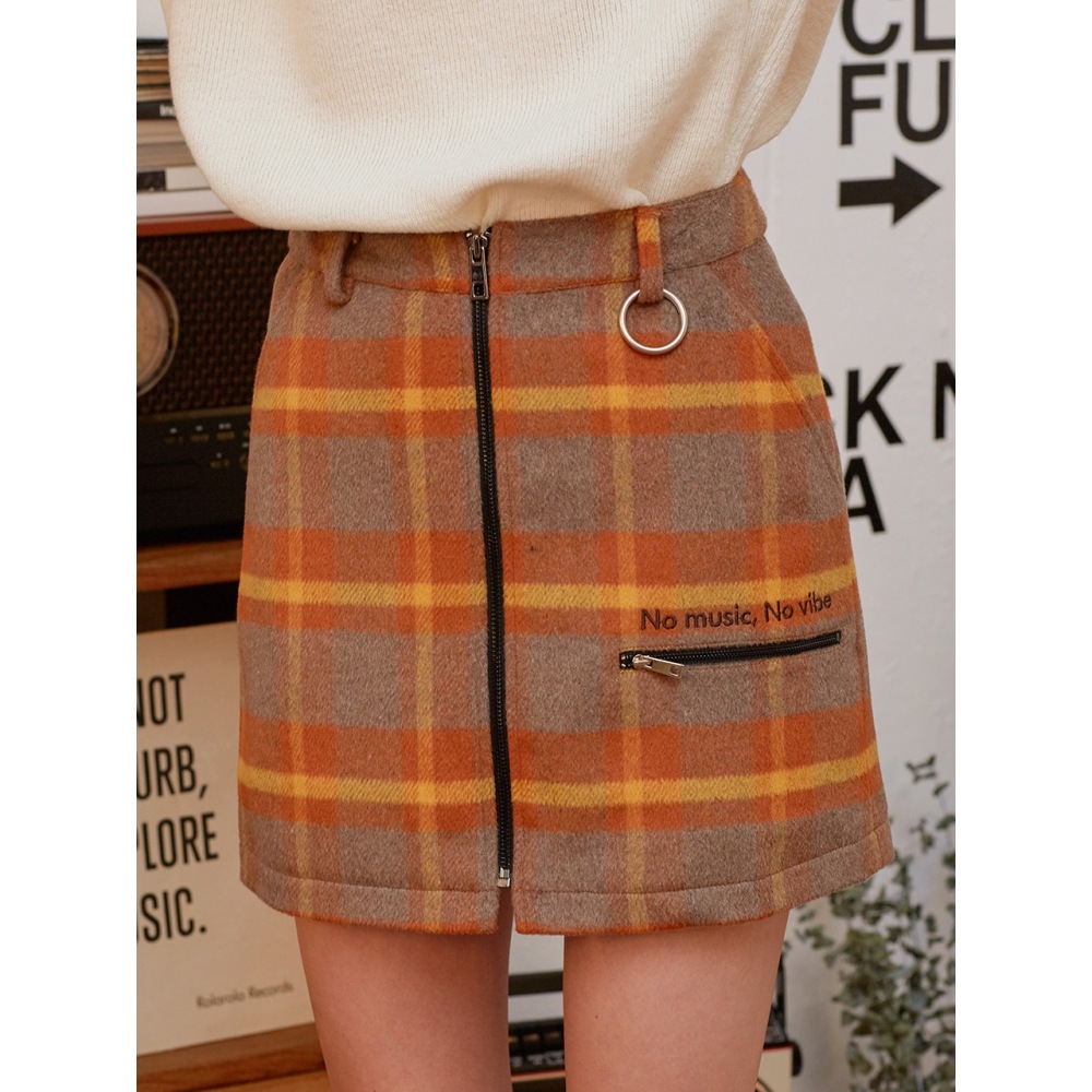 ROLAROLA (SK 19741) ジッパーチェックスカート マスタード