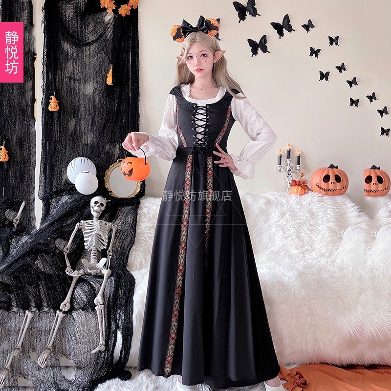 ハロウィンコスチュームレトロ宮殿スタイルゴシック魔女ドレスロングスカートロールプレイ中世文学ヨーロッパ
