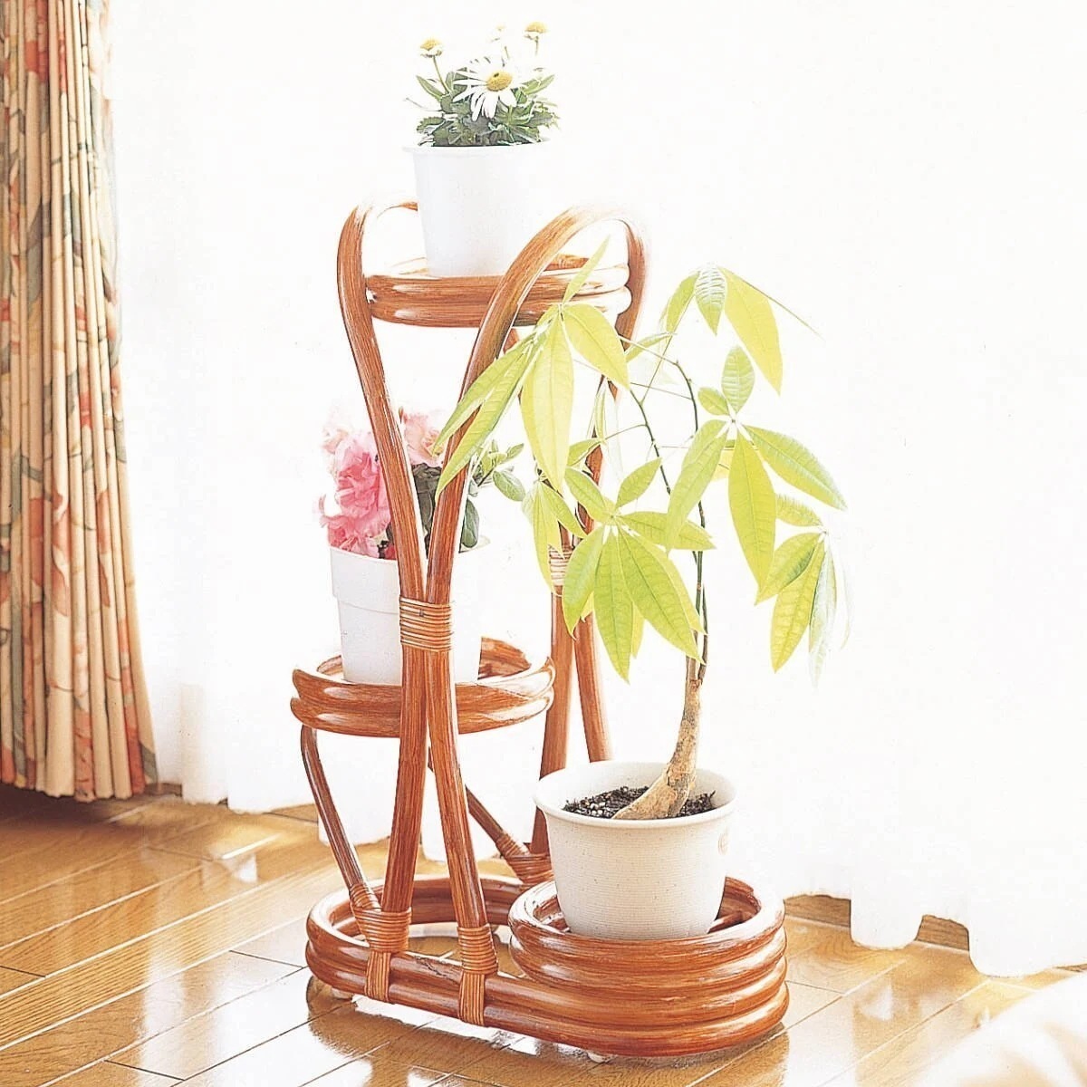 籐 フラワーラック ラタン製 幅40cm フラワー台 花台 フラワースタンド 室内 籐家具 ラタン プランタースタンド プランターラック 鉢植え 園芸 棚 アジアン ナチュラル 完成品