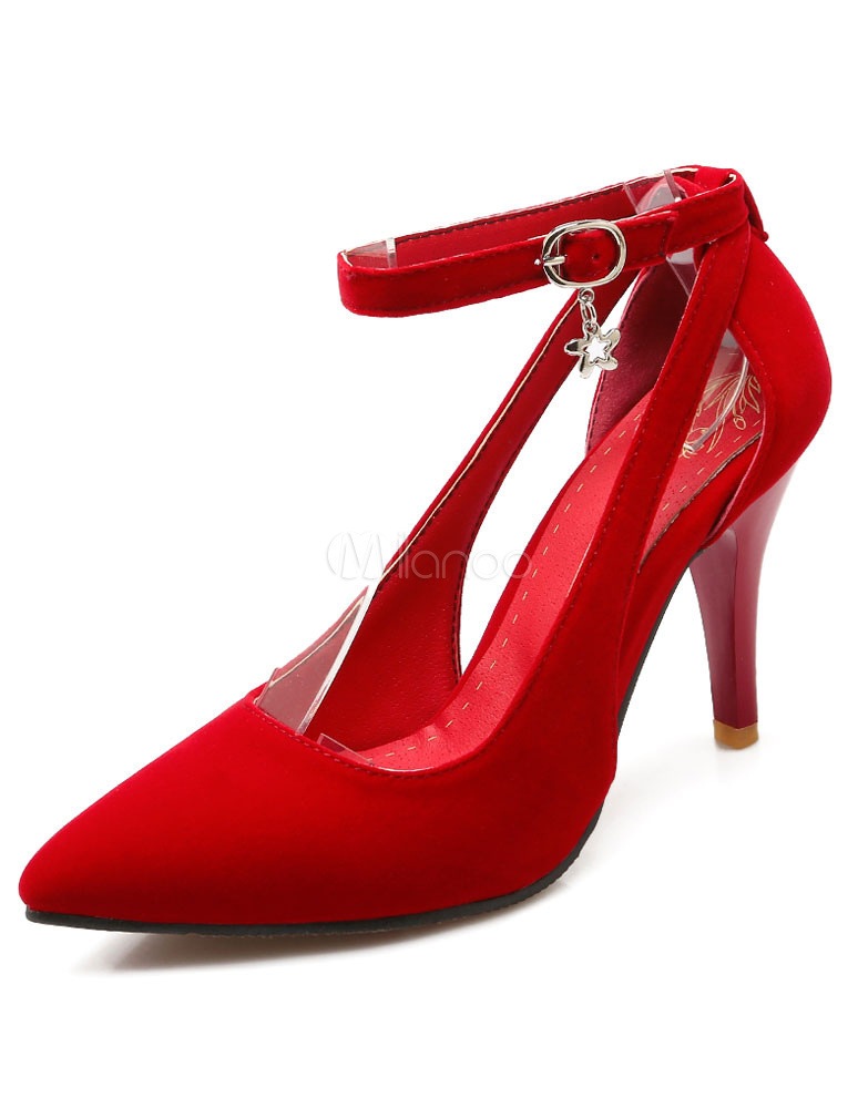 レッドサンダルPU先のとがったつま先のハイヒールをカットアウト