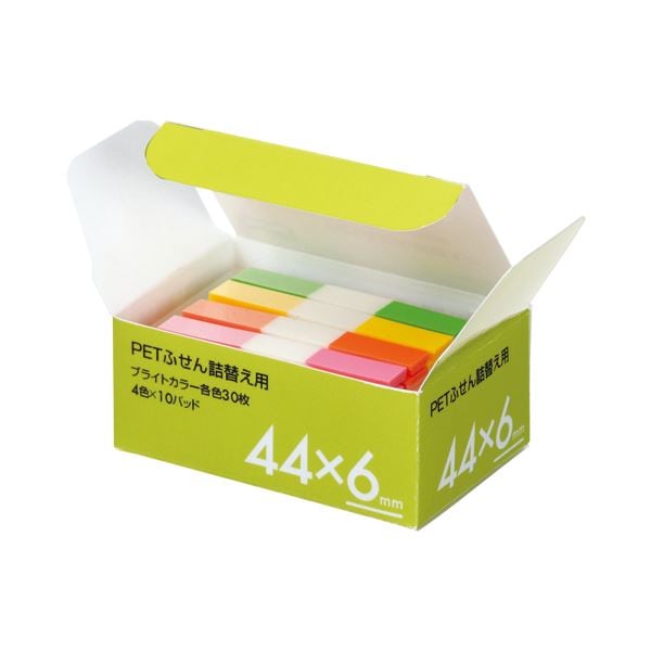 （まとめ） TANOSEE PETふせん 詰替用 44×6mm ブライトカラー4色 1パック（10パッド） (×5セット)