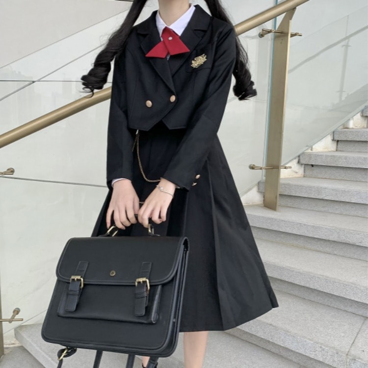 黒胸スカートjk制服ミドル丈胸スカート小さめスーツスーツ学生服セット