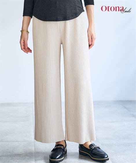 ロングパンツ やわらかカットソープリーツパンツ 大きいサイズ有 OtonaSMILE