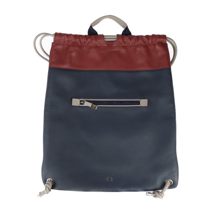 美品 DIOR HOMME ディオールオム リュック・デイパック - ナップサック レザー ネイビー系 レッドブラウン系 グレー系 バックパック 巾着型 バイカラー【本物保証】
