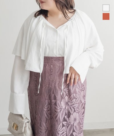 大きいサイズ レディース LL 3L 4L XL XXL XXXL フリルカラーブラウス