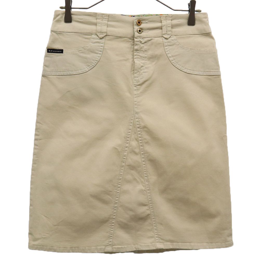 イタリア製 ロゴワッペン ミディ丈 タイトスカート 38 ベージュ レディース