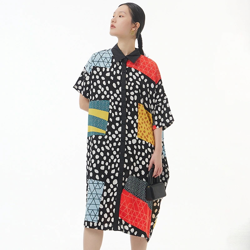 2024夏カラープリントカーディガン マタニティウェア ワンピース プラスサイズ 欧米シャツロングワンピース