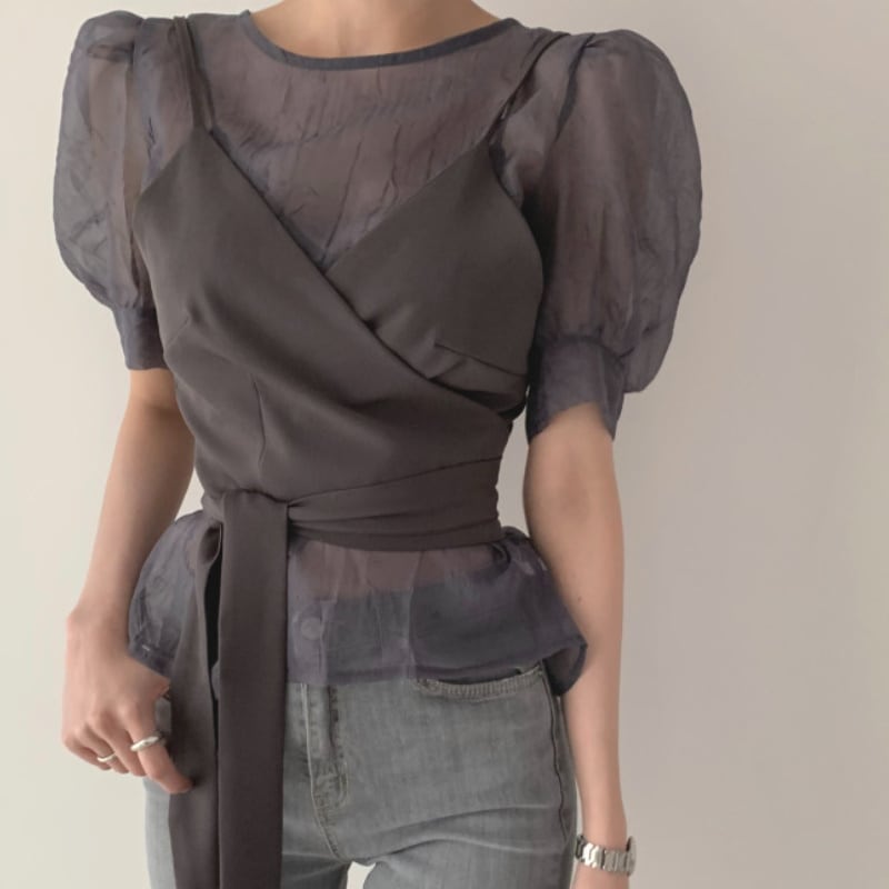 3color レディース トップス シアー 半袖 ガーリー フェミニン 大人カジュアル お洒落