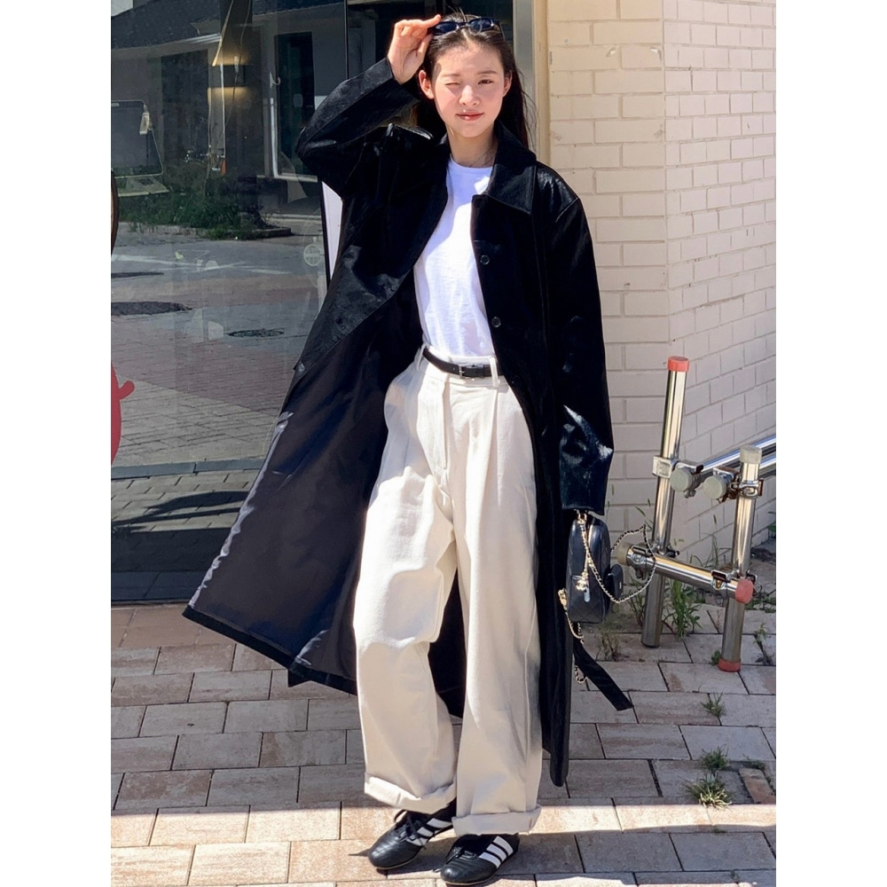 アムールモワレレザーフレアコートブラック amr1927