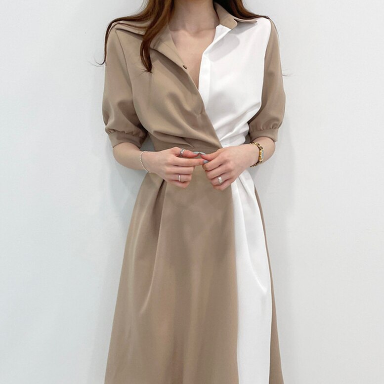 2color バイカラーシャツワンピース 配色切り替えシャツワンピース dress