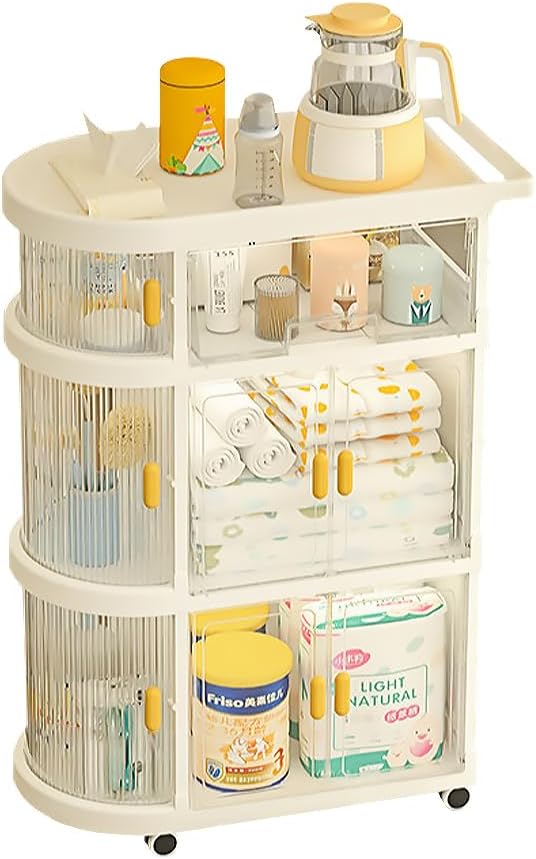 SUKIZUKI ベビーワゴン 収納カート 収納ワゴン 折りたたみ キャスタワゴン ベビー用品収納ワゴン キャスター付き 引き出し 可動式 小物収納 新生児 キッズ 子供 (ホワイト)